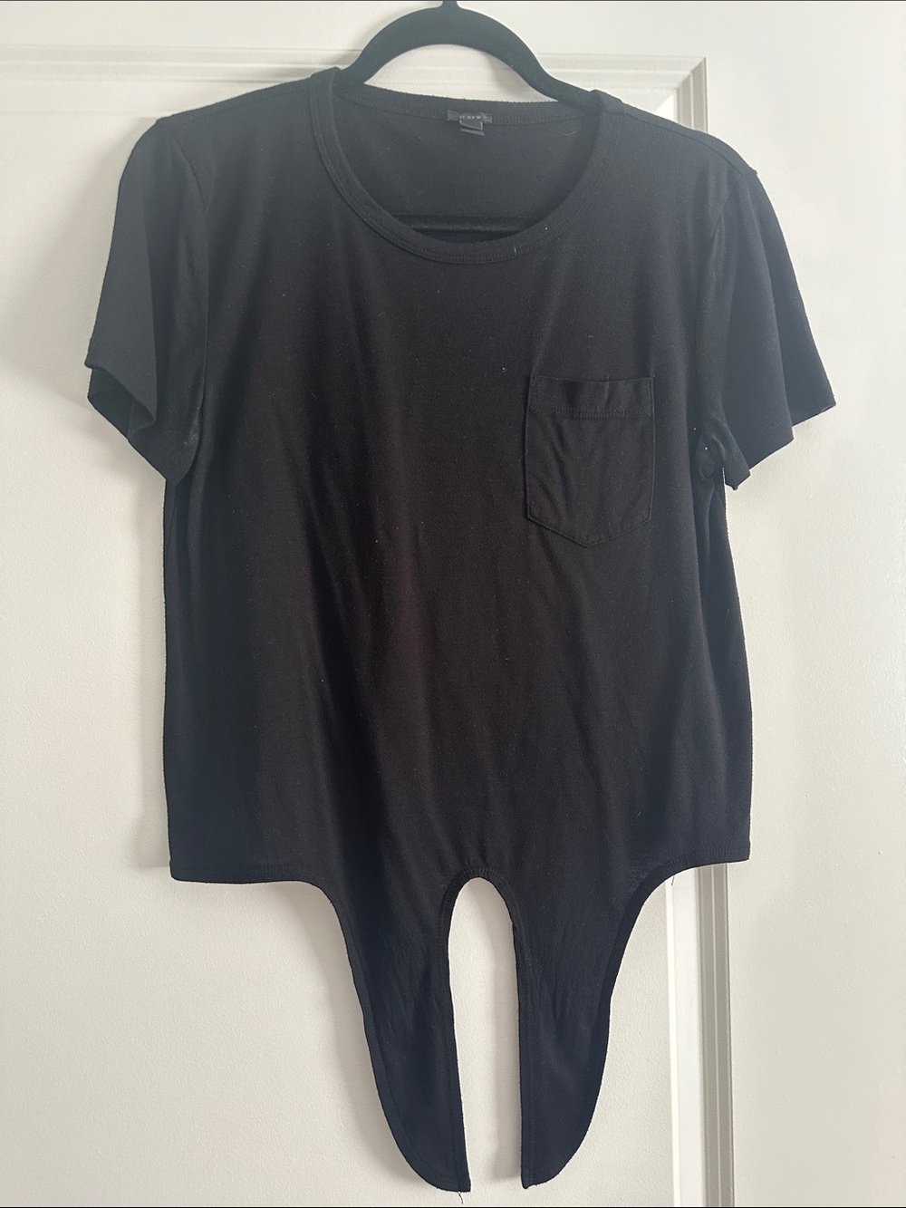 J. Crew Black Short-Sleeve Tie Front with Chest Pocket